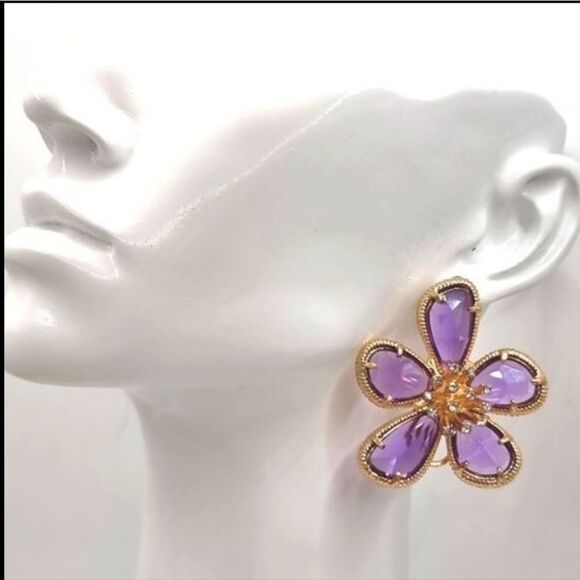New 18k ANTHROPOLOGIE FLORAL TAPESTRY crystal glass flower earrings - Picture 3 of 11